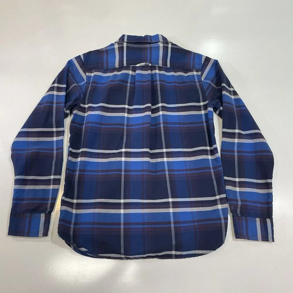 The North Face Plaid Flannel Shirt Men's Size Small Blue Gray Long Sleeve Cotton